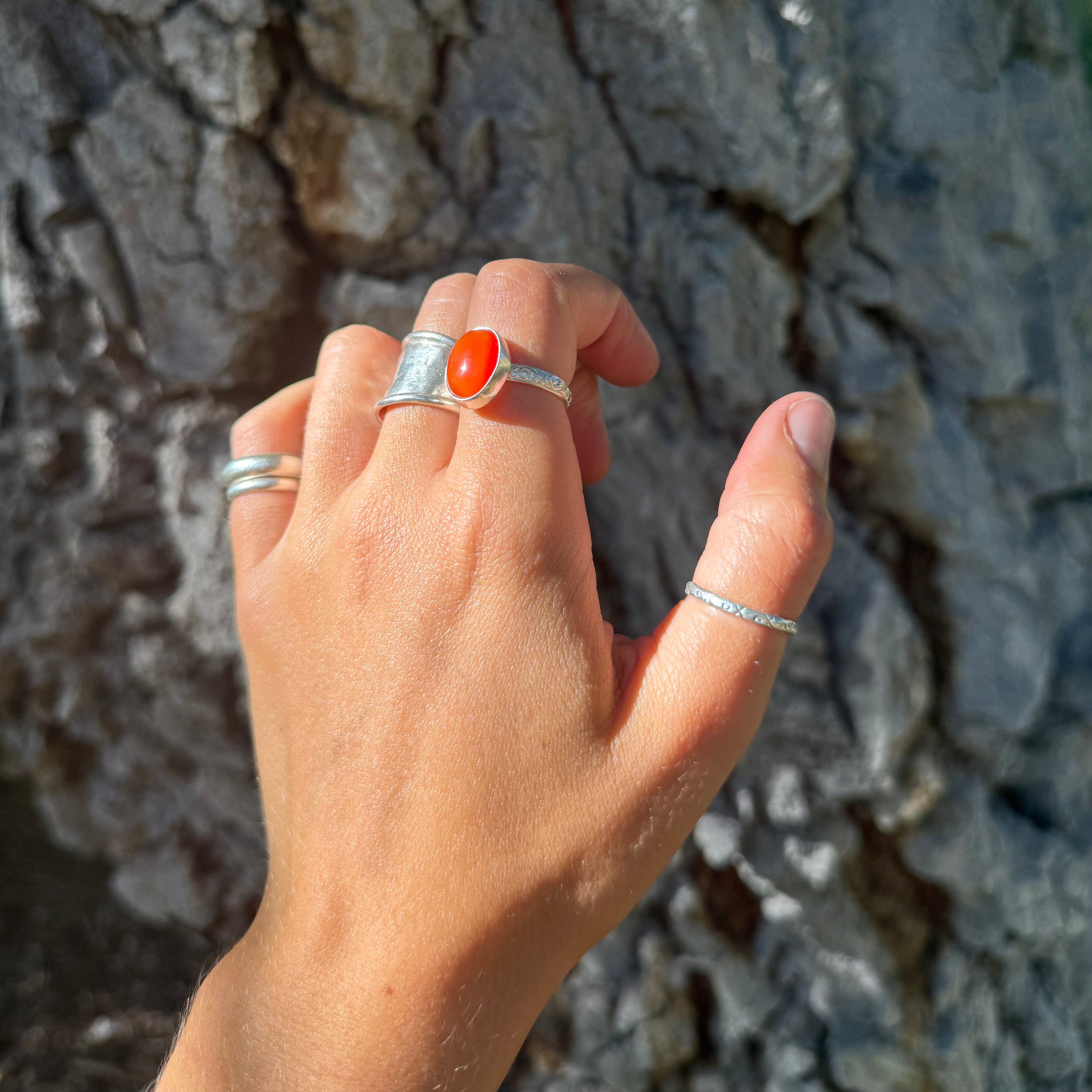 Size 9 Caterpillar Carnelian Ring